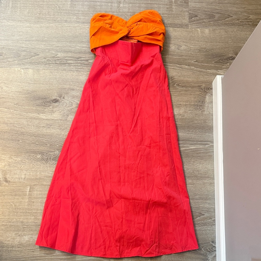 Orange and Red Strapless Dress